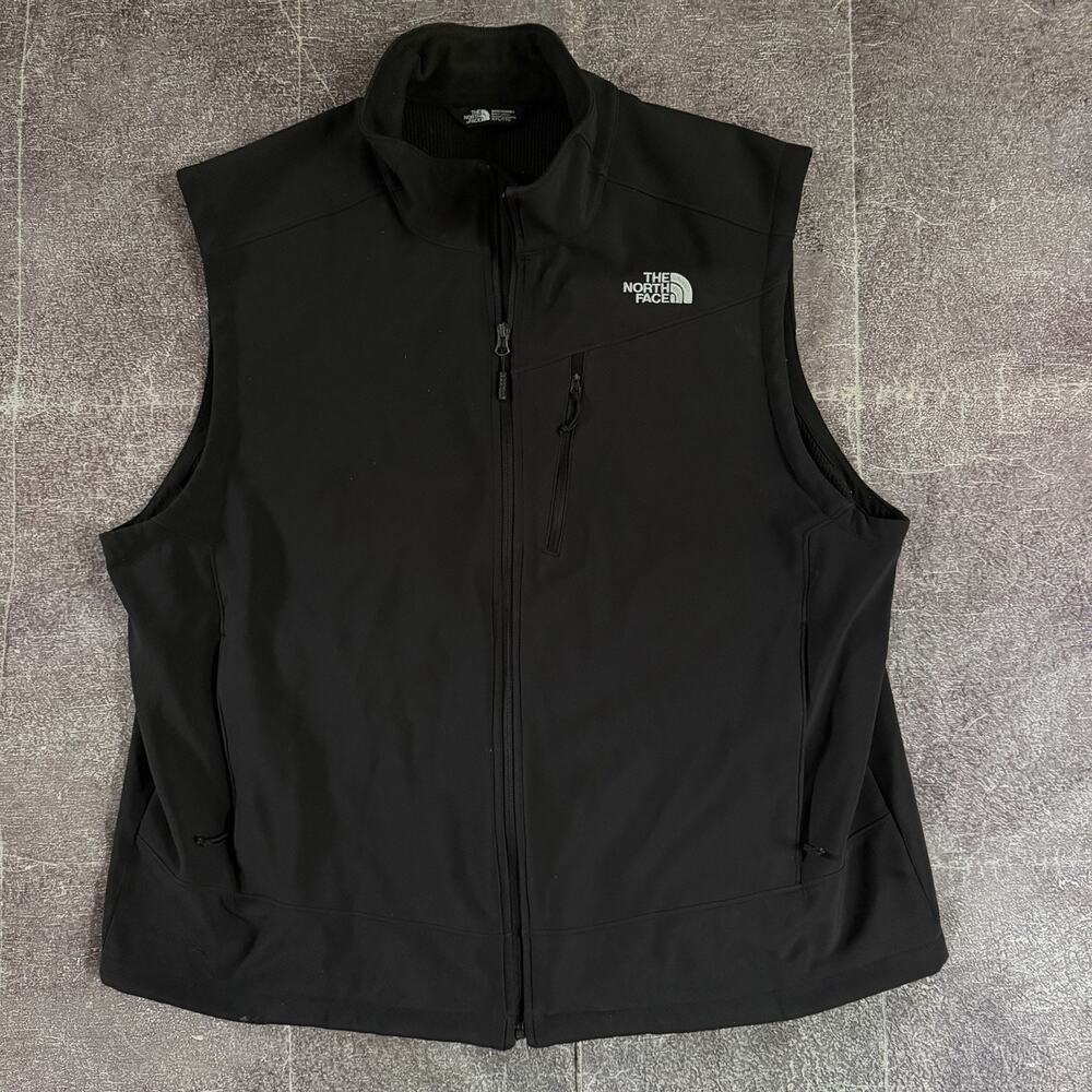 Men's The North Face Apex Fleece Lined Soft Shell Black Zip Vest Jacket Sz 2XL